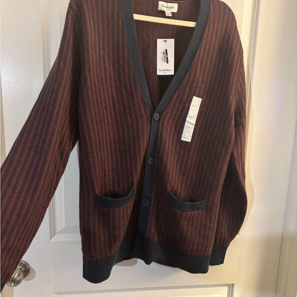 Men's Goodfellow & Co Burgundy Stripe Cardigan Sweater Multiple sizes S to XXL - Picture 5 of 11